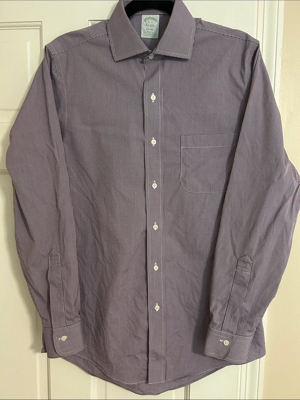 Brooks Brothers Milano Purple Micro-Check Long-Sleeve Dress Shirt Size 15-33